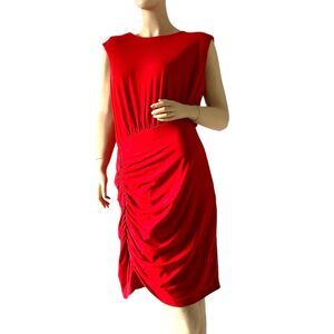 I-N-C Women's Ruffled Trim Shift Dress Red Sleeveless Fully lined Size Large EUC